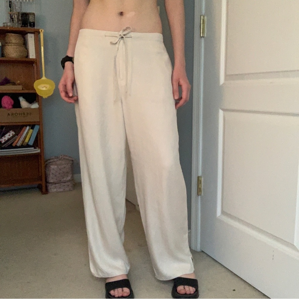 seashell color flowy silk beachy pants by valerie stevens